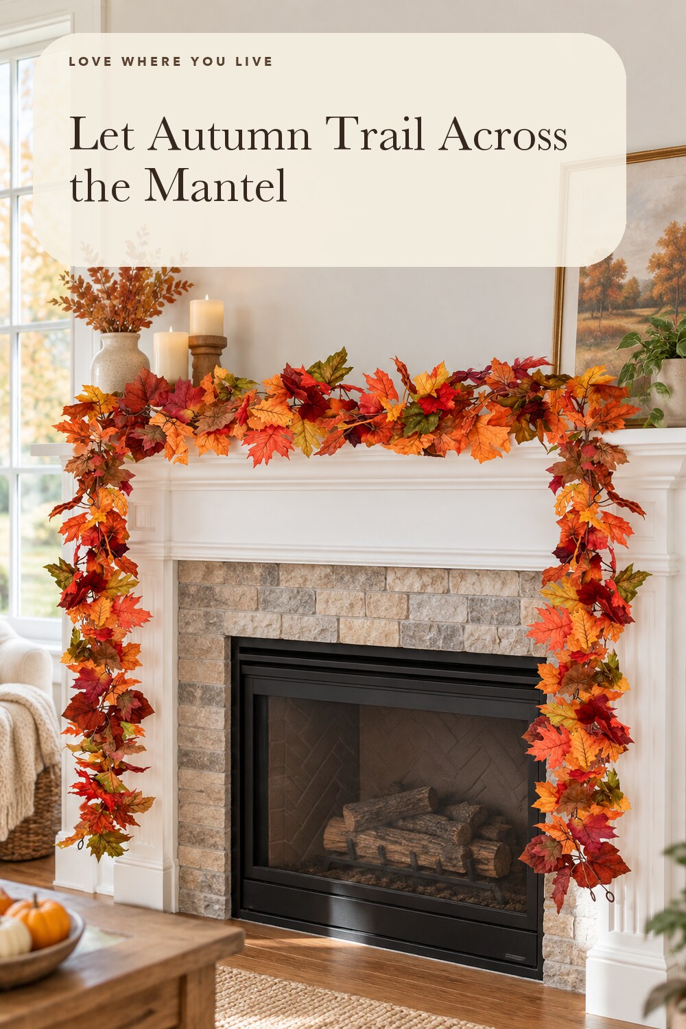 DearHouse 2 Pack Fall Garland Maple Leaf, 5.9Ft/Piece Hanging Vine Garland Artificial Autumn Foliage Garland Thanksgiving Decor for Home Wedding Fireplace Party Christmas (Orange); styling inspiration