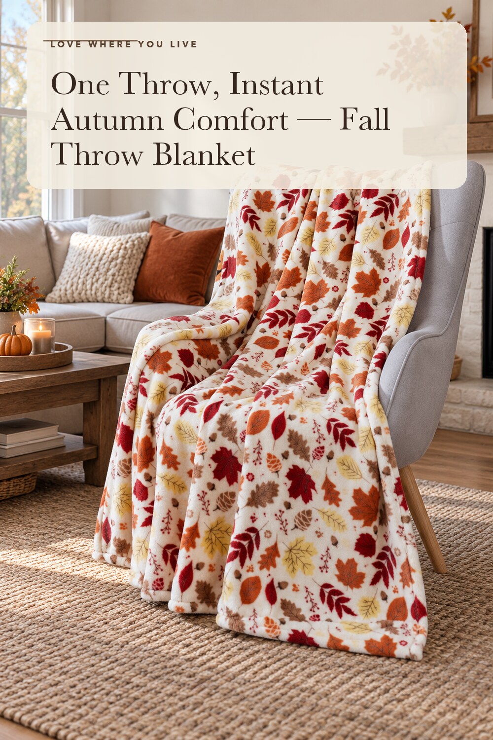 Fall Leaves Soft Fleece Throw Blanket, Red Yellow Brown Beige Colors, 50x70; styling inspiration