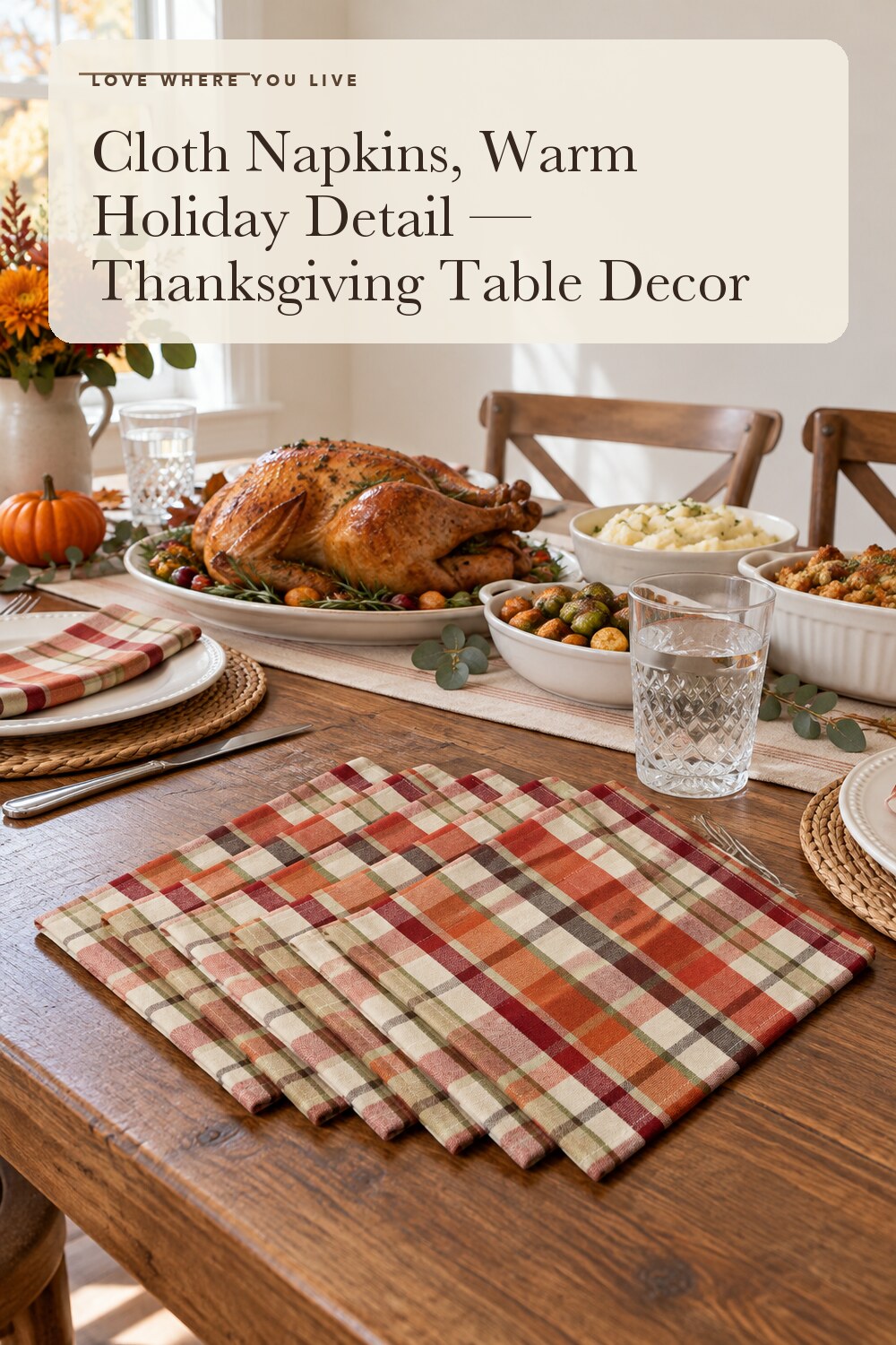 DII Thanksgiving & Fall Table Decoration Autumn Farmhouse Plaid, Napkin Set, 20x20, Pumpkin Spice Plaid, 6 Count; styling inspiration