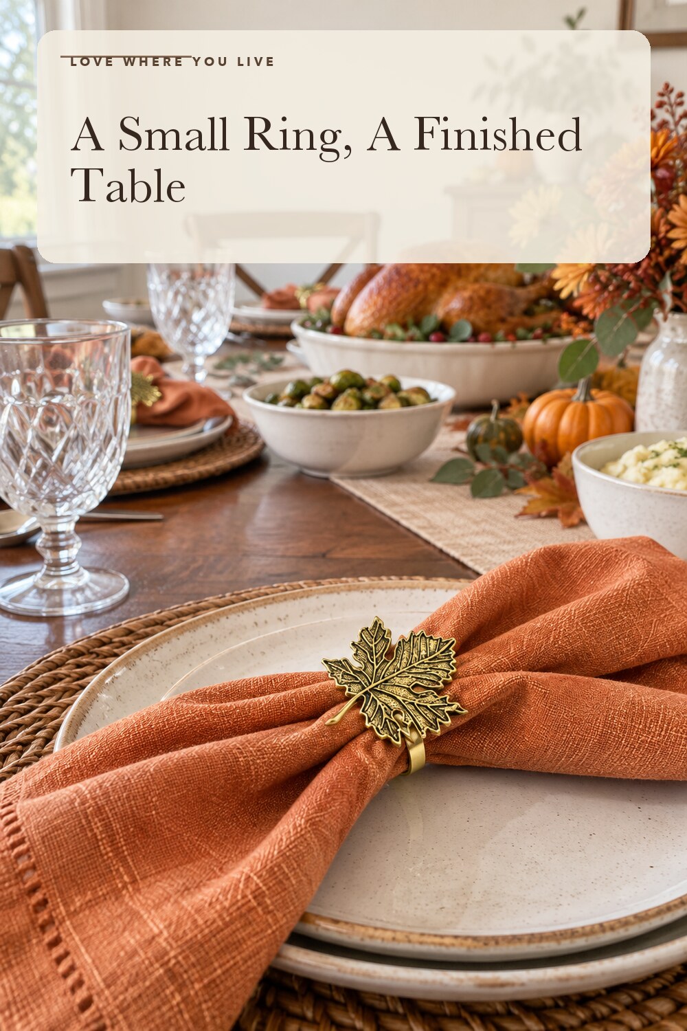 HADDIY Fall Napkin Ring,Thanksgiving Napkin Rings Set of 12 Vintage Gold Metal Leaf and Pumpkin Napkin Holder for Autumn Thanksgiving Dinner Table Settings Decoration; styling inspiration