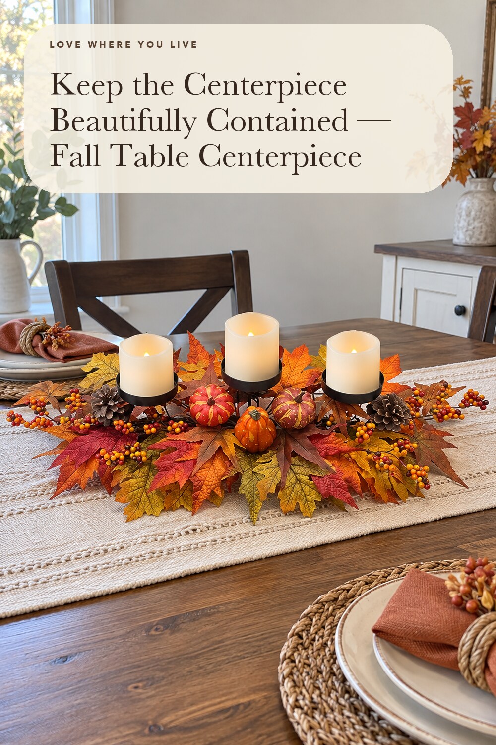BAYN Fall Centerpieces for Table Decorations with Artificial Gourd Pumpkins; styling inspiration