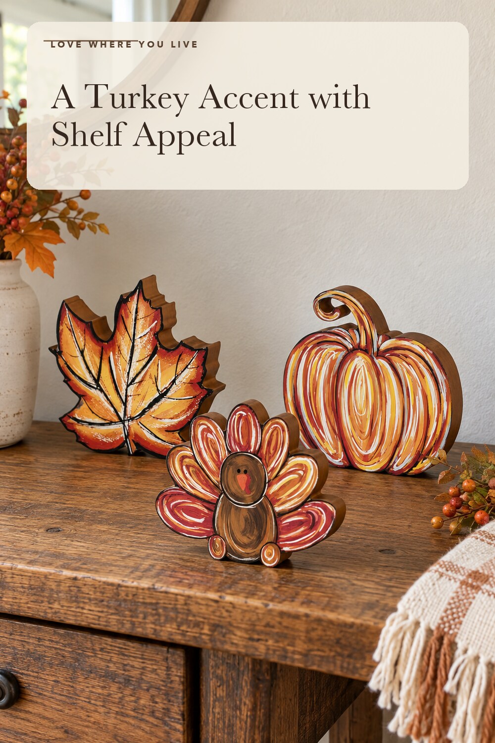 Smile 3 Pcs Wooden Blocks Pumpkin Turkey Maple Signs, Thanksgiving Tiered Tray Decorations, for Home Table Shelf.; styling inspiration