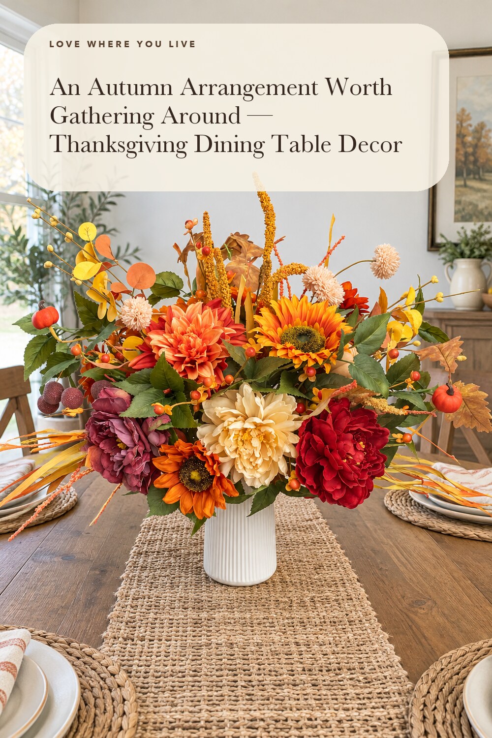 Fall Centerpiece for Table Fall Artificial Flower Arrangement with Vase; styling inspiration