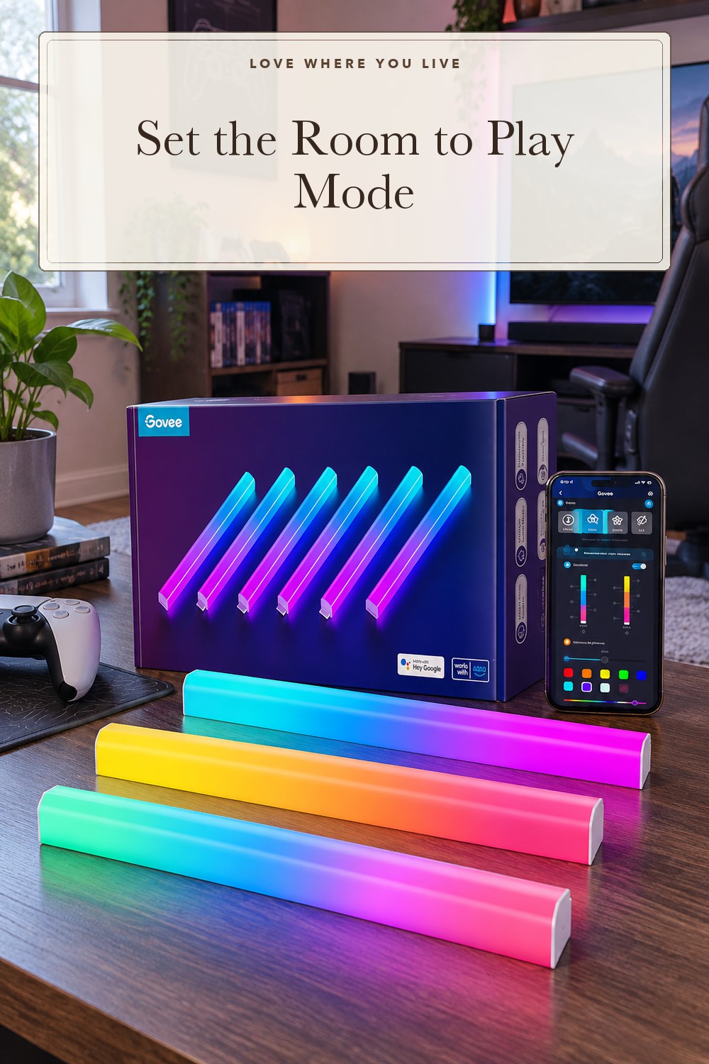 Govee Glide Wall Lights, Smart Gaming Light Bar, Works with SmartThings; styling inspiration