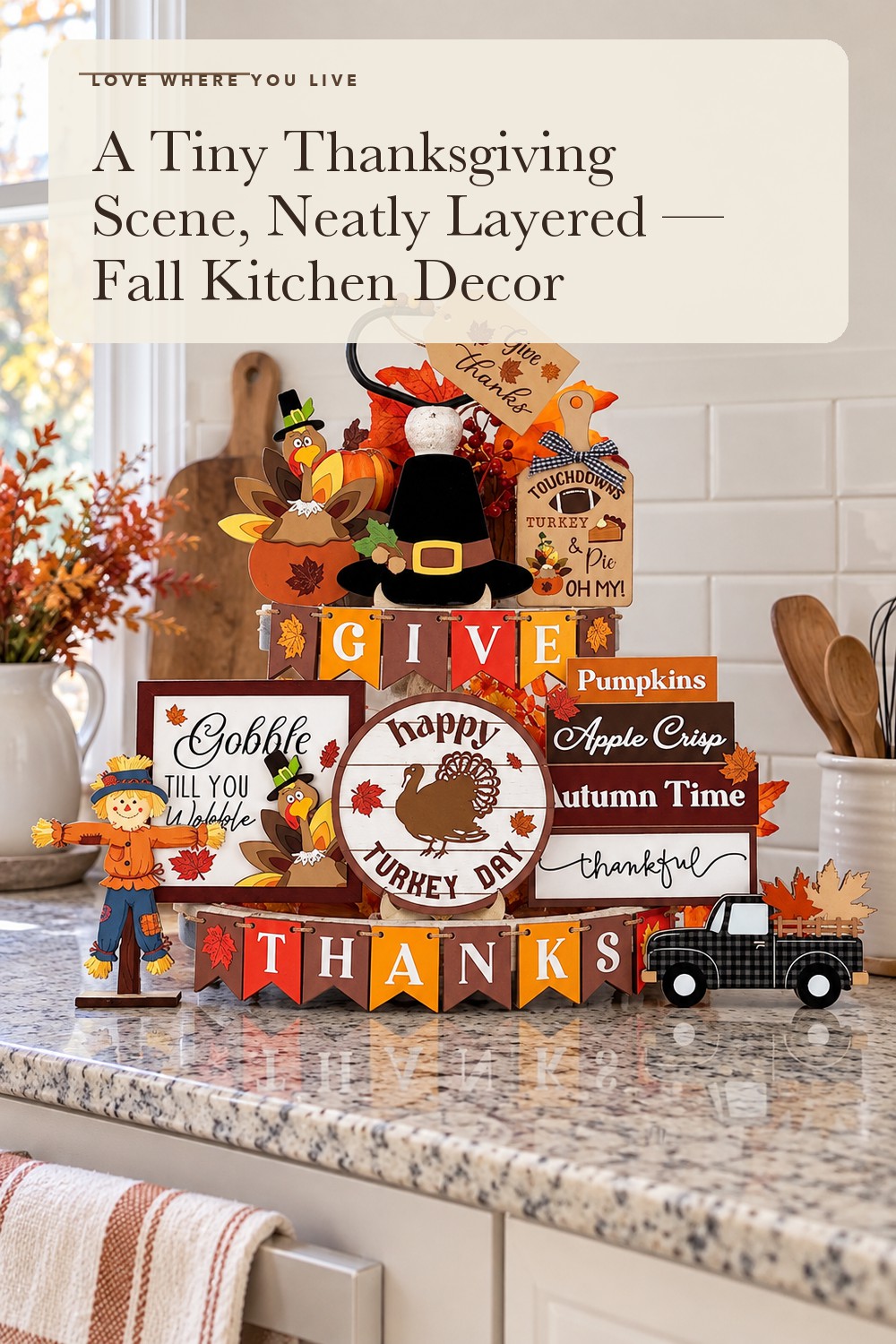 Tatuo 24 Pcs Fall Tiered Tray Decor Thanksgiving Turkey Table Centerpieces; styling inspiration