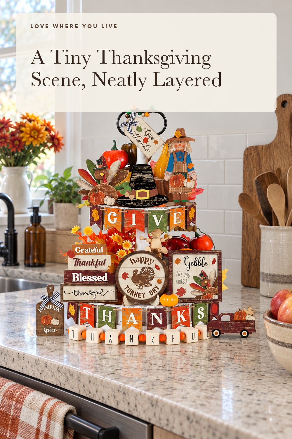 Maitys 21 Pcs Thanksgiving Tiered Tray Decor Set Fall Pumpkin Gnome Truck Scarecrow Wood Sign Rustic Farmhouse Decor Hello Fall Wood Bead Decorative Tabletop Sign for Autumn Thanksgiving Day(Cute); styling inspiration