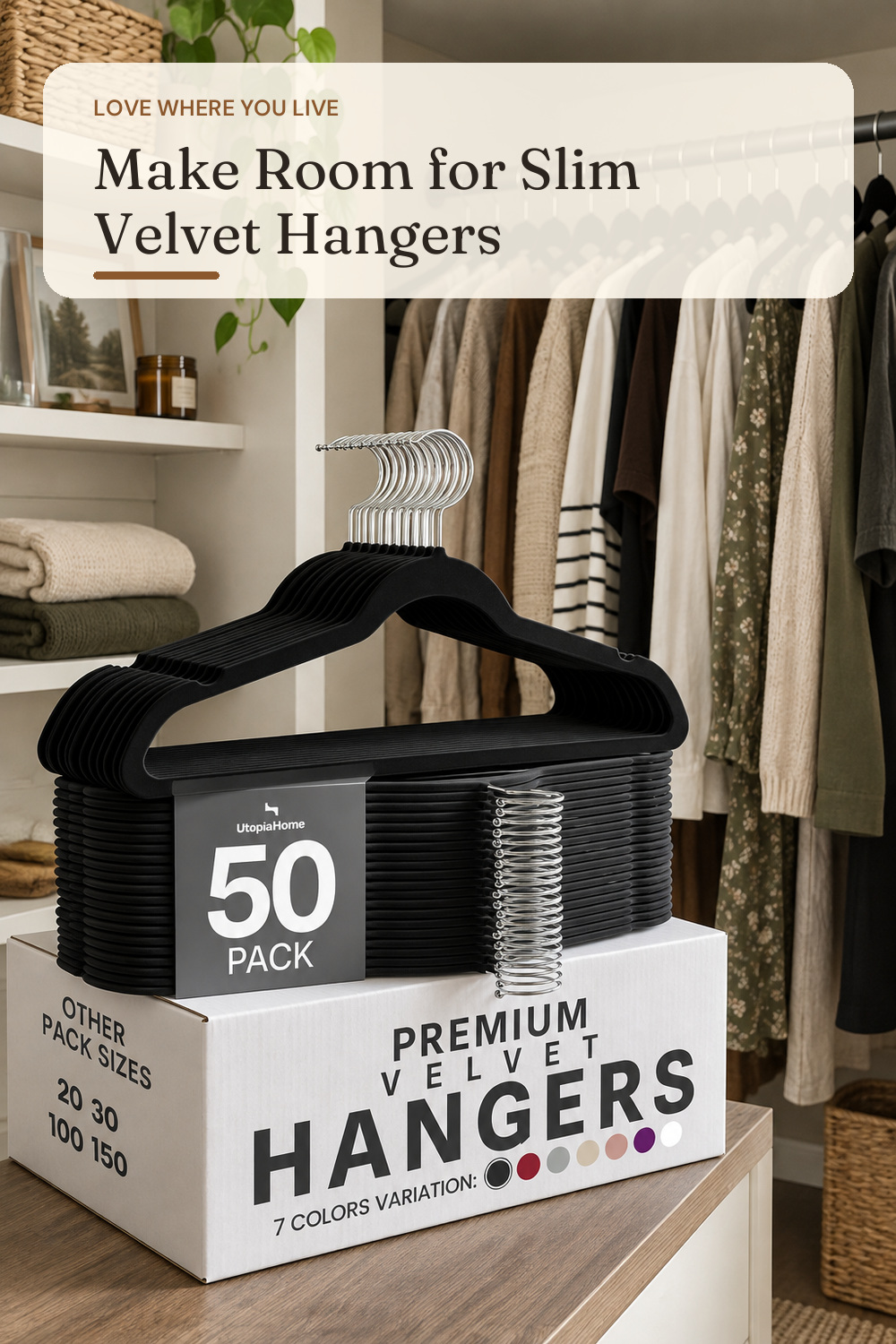 Utopia Home Velvet Hangers, Black, 50 Pack; styling inspiration