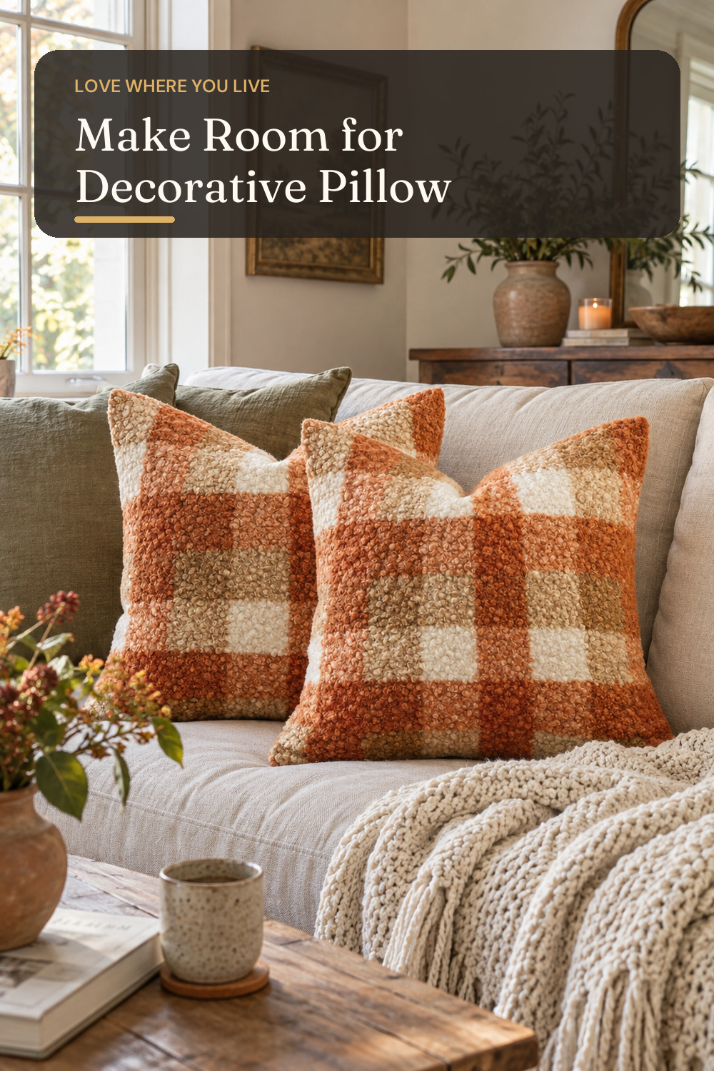 AQOTHES Plaid Fall Throw Pillow Covers Orange 18x18 Inch Set of 2; styling inspiration