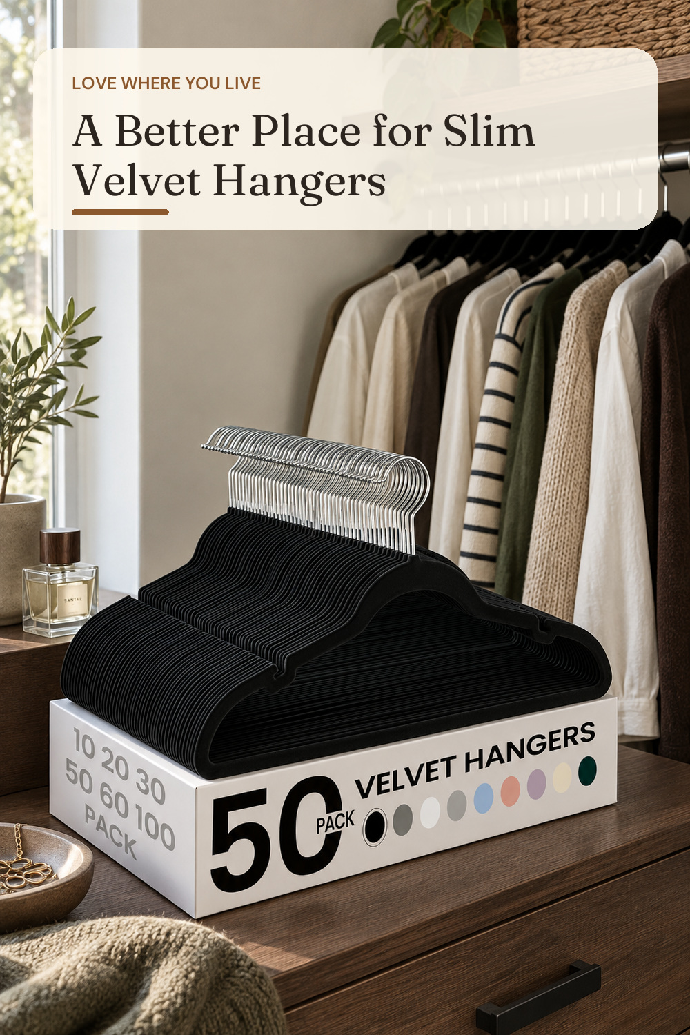 SONGMICS Velvet Hangers 50 Pack, Non-Slip Clothes Hangers, Ink Black; styling inspiration