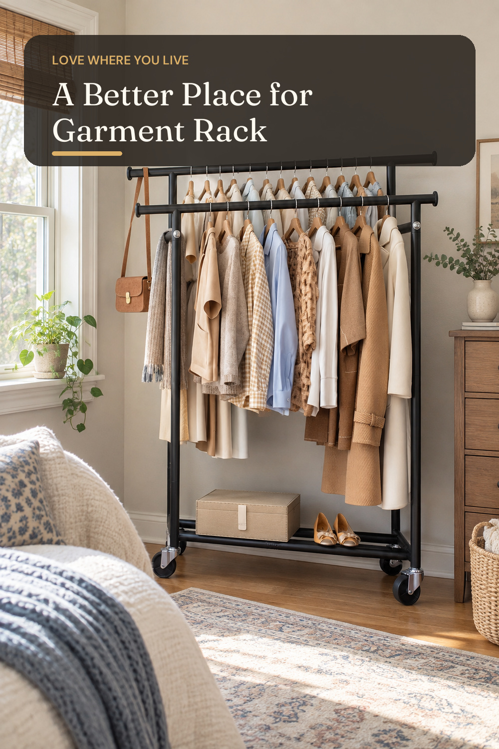 HYSEYY Clothes Rack, Double Rods Rolling Clothing Rack for Hanging Clothes, Portable Garment Rack with Wheels, Coat Rack Wardrobe Closet Load 240 LBS for Bedroom Laundry Room (Black, L); styling inspiration