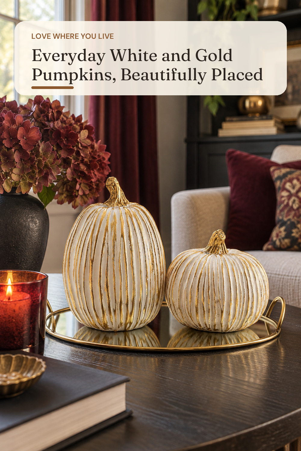 DN DECONATION White and Gold Fall Pumpkin Decoration for Table Centerpieces; styling inspiration