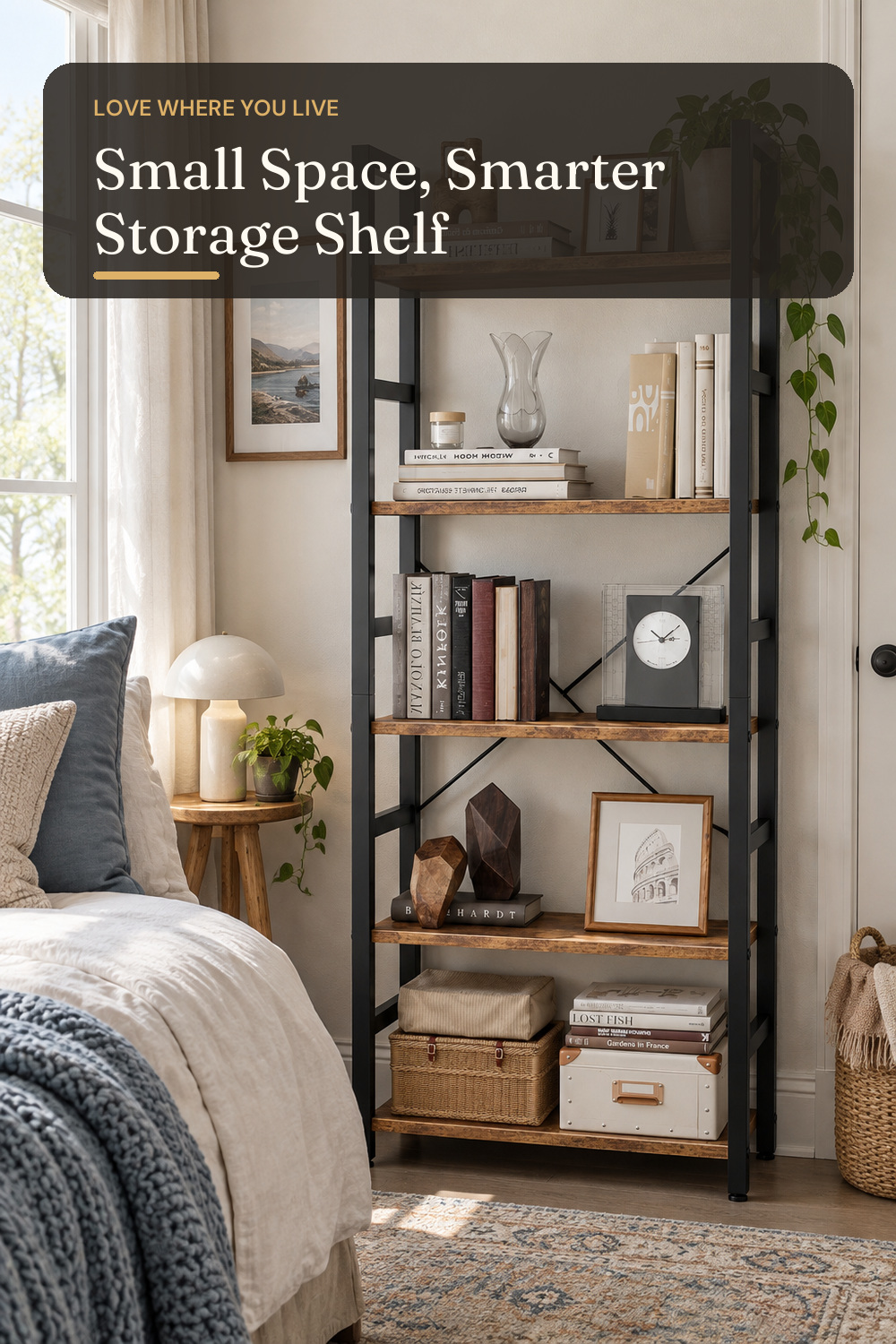 DUMOS 5-Tier Bookshelf, Modern Tall Bookcase Book Shelf Storage Organizer; styling inspiration