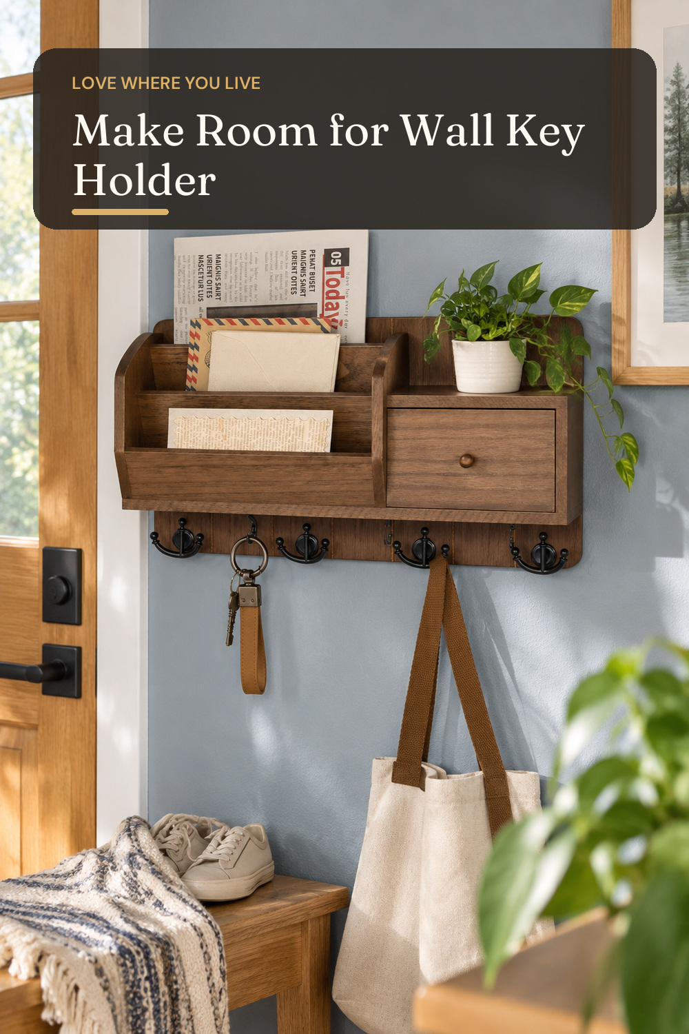 Rebee Vision Key Holder Wall Mount with Drawer Organizer for Entryway,Brown; styling inspiration