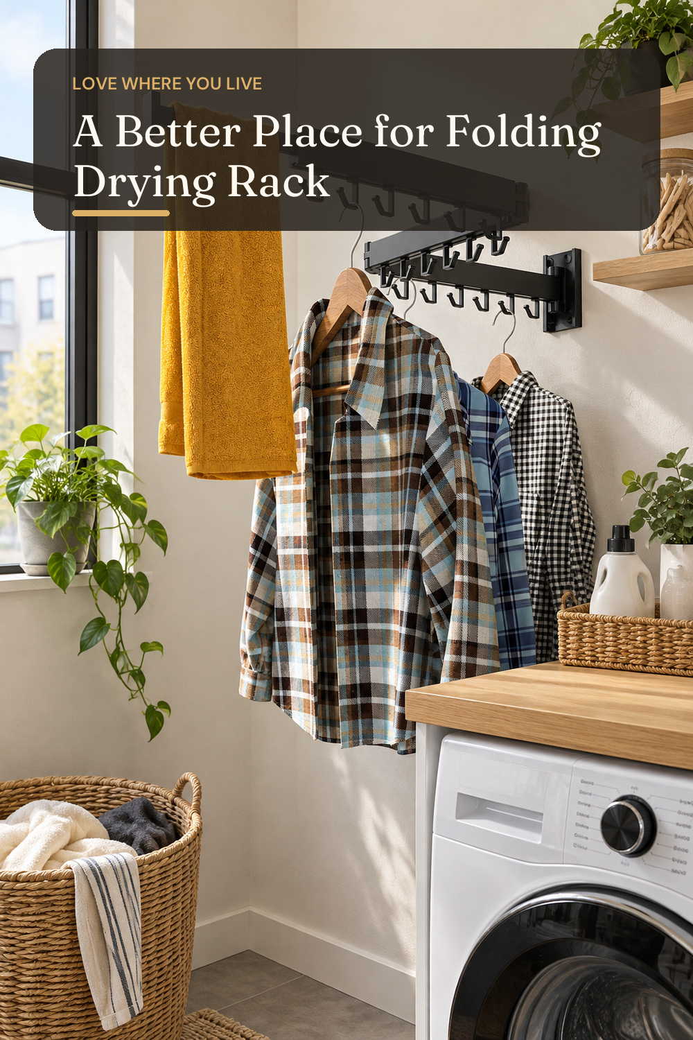 HEILAIYI Clothes Drying Rack for Laundry,Wall Mounted Clothes Hanger Rack,Folding,Retractable,Collapsible(J Shape Hooks); styling inspiration