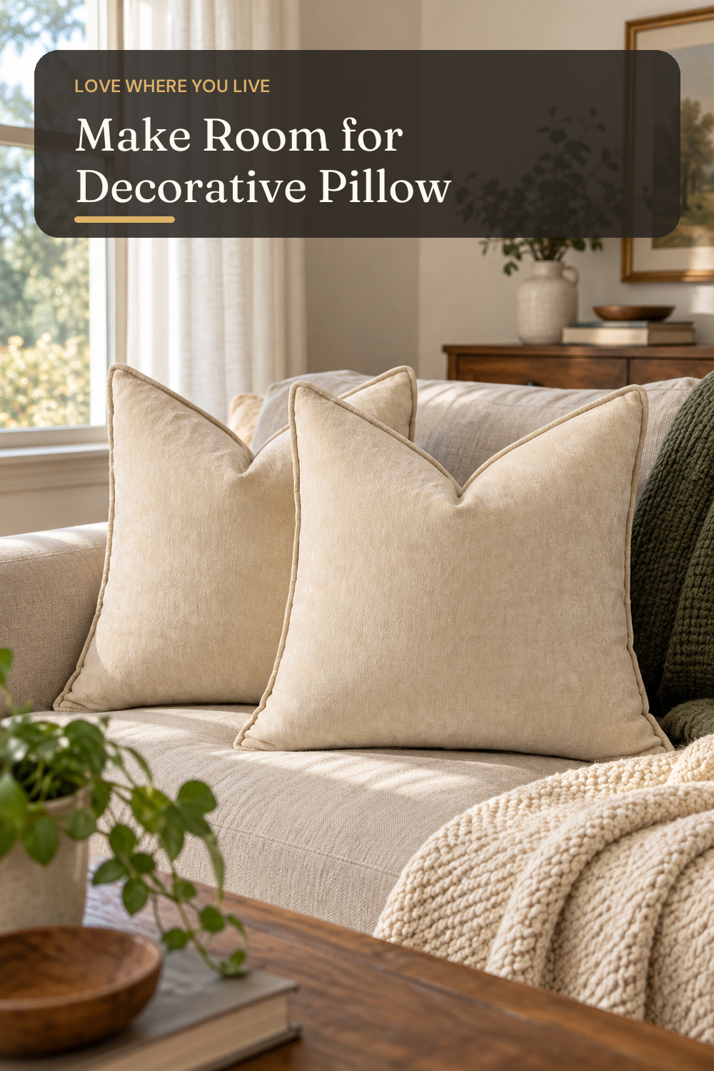 decorUhome Chenille Beige Velvet Throw Pillow Covers 18x18 Set of 2; styling inspiration