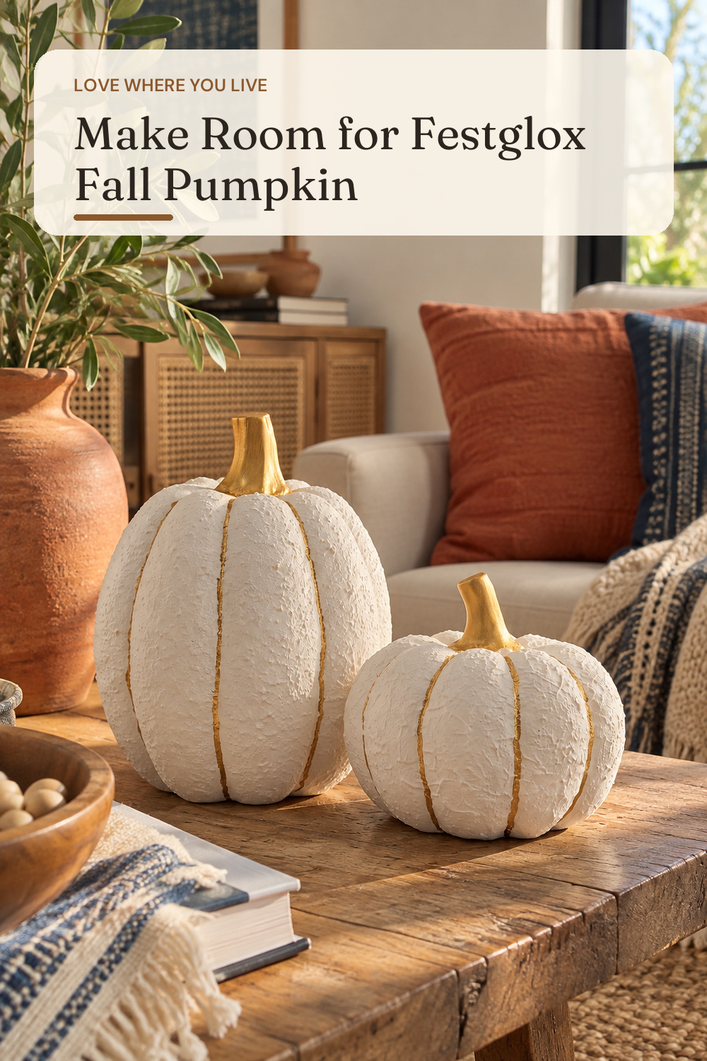 FESTGLOX Fall Pumpkin Decor, 2Pcs Resin Pumpkins for Decorating; styling inspiration