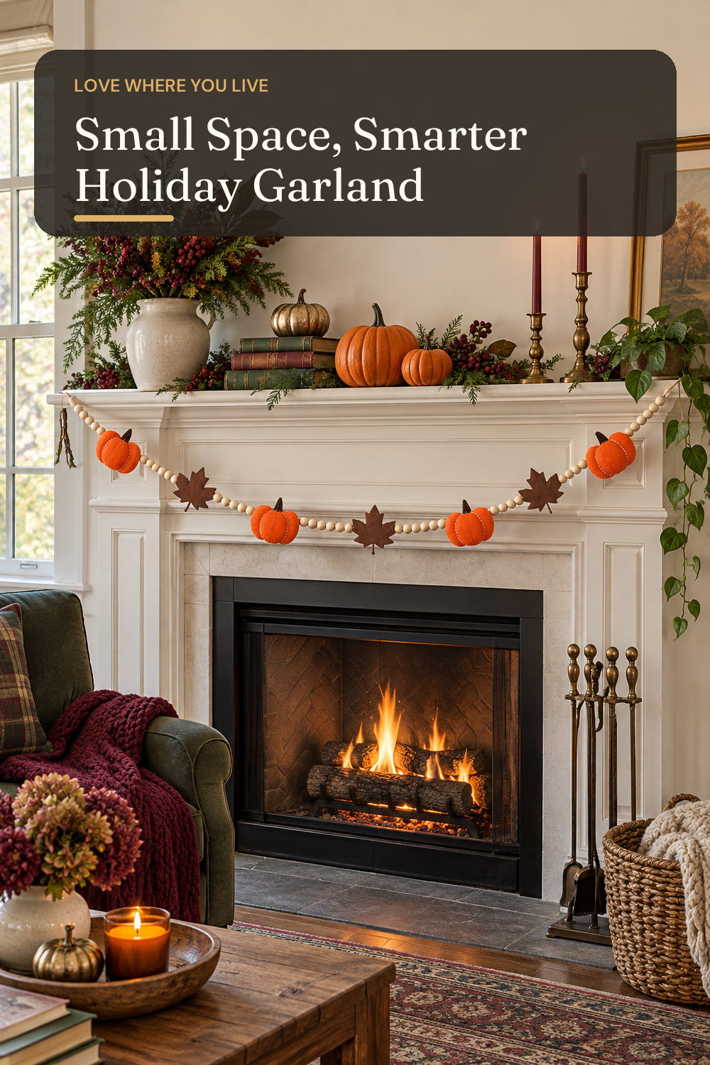 6.8 FT Fall Pumpkin Garland with Maple Leaves and Wood Beads, Autumn Decor; styling inspiration