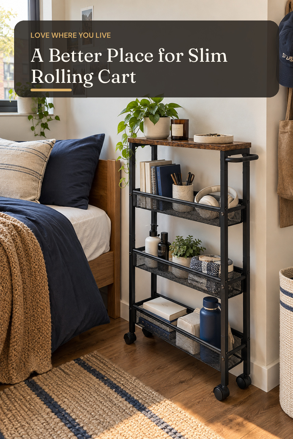 VASAGLE 4-Tier Slim Rolling Storage cart with Wheels, 5.1 Inches, Metal; styling inspiration