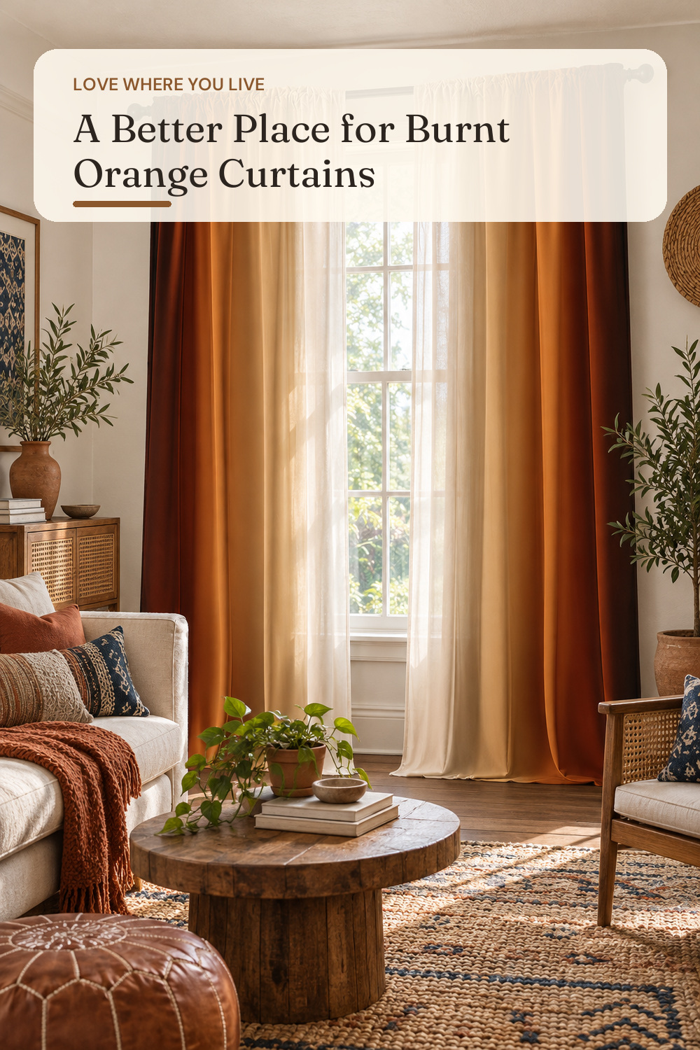 Burnt Orange Curtains 84 Inch Length for Living Room,2 Panels; styling inspiration