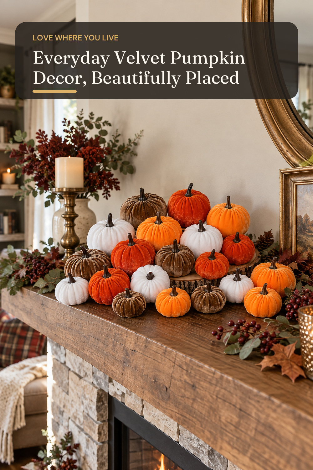 OLANRUN Fall Pumpkin Decor, 20 PCS Fall Decorations for Home Fake Artificial Velvet Pumpkins with 4 Size & Color, Autumn Thanksgiving Decorations for Indoor Table Tiered Tray Mantel Kitchen Office; styling inspiration