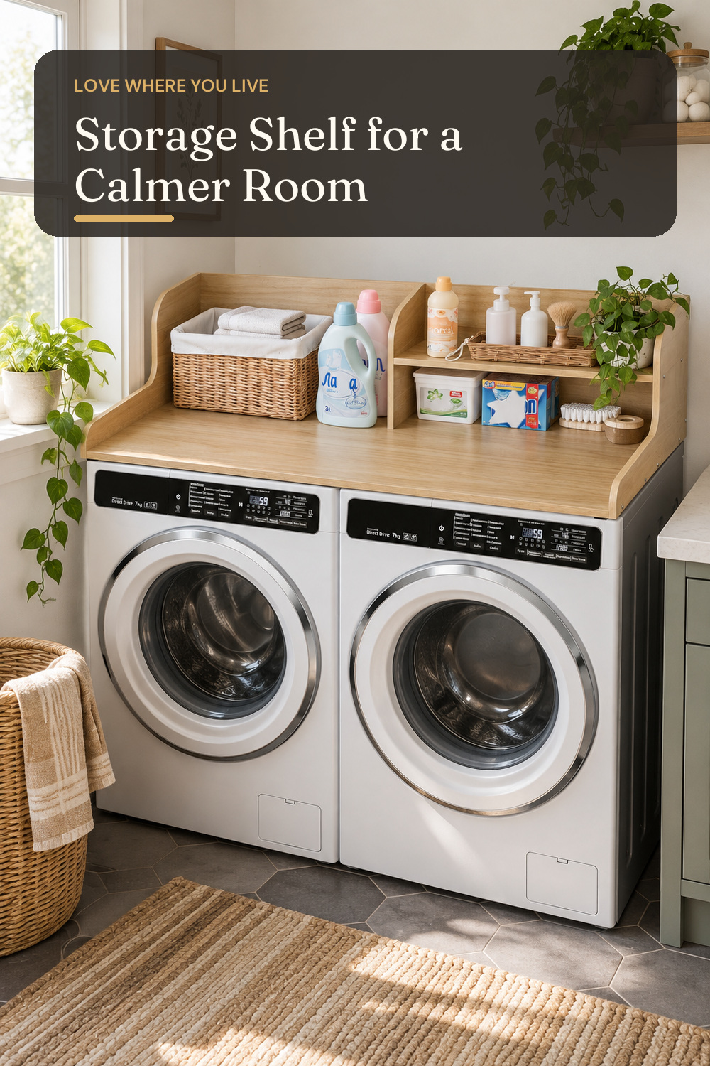 DTK Washer Dryer Wood Countertop with Shelf, 54” Laundry Countertop,Natural; styling inspiration
