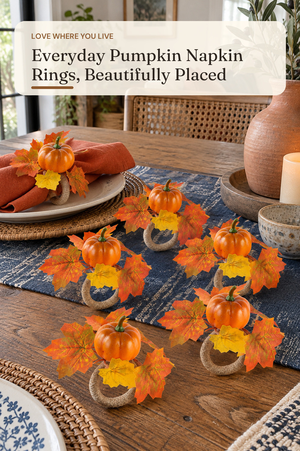 Fall Thanksgiving Pumpkin Napkin Rings Set of 6, Thanksgiving Table Decor; styling inspiration