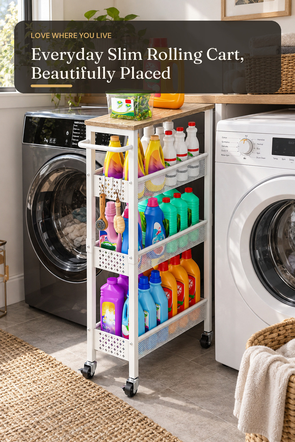 Vivihomety 4-Tier Slim Utility Rolling Laundry Cart with Wheels, Metal; styling inspiration