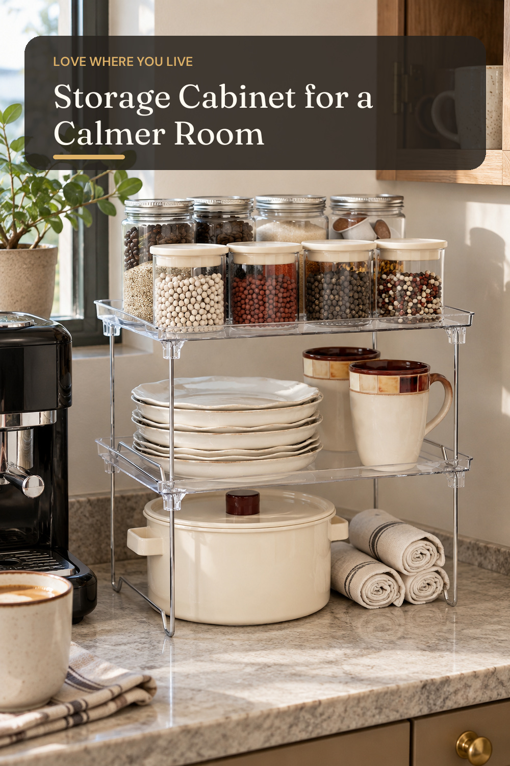 STARLATTA 2 Pcs Cabinet Organizer Shelf, Stackable Kitchen Counter Shelves, Spice Rack,Countertop Organizers, Clear Plastic Storage Shelves Rack for Makeup,Bathroom,Cupboard,Desk,Pantry Organization; styling inspiration
