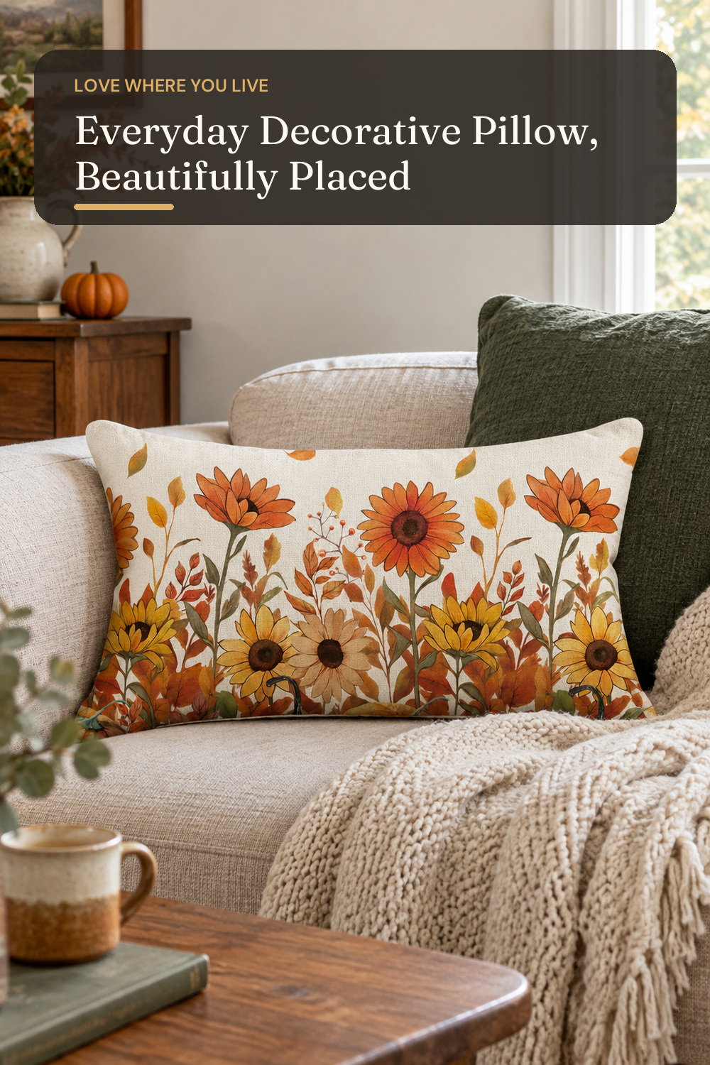 AVOIN colorlife Fall Pumpkin Sunflowers Throw Pillow Cover 12x20 Inch; styling inspiration
