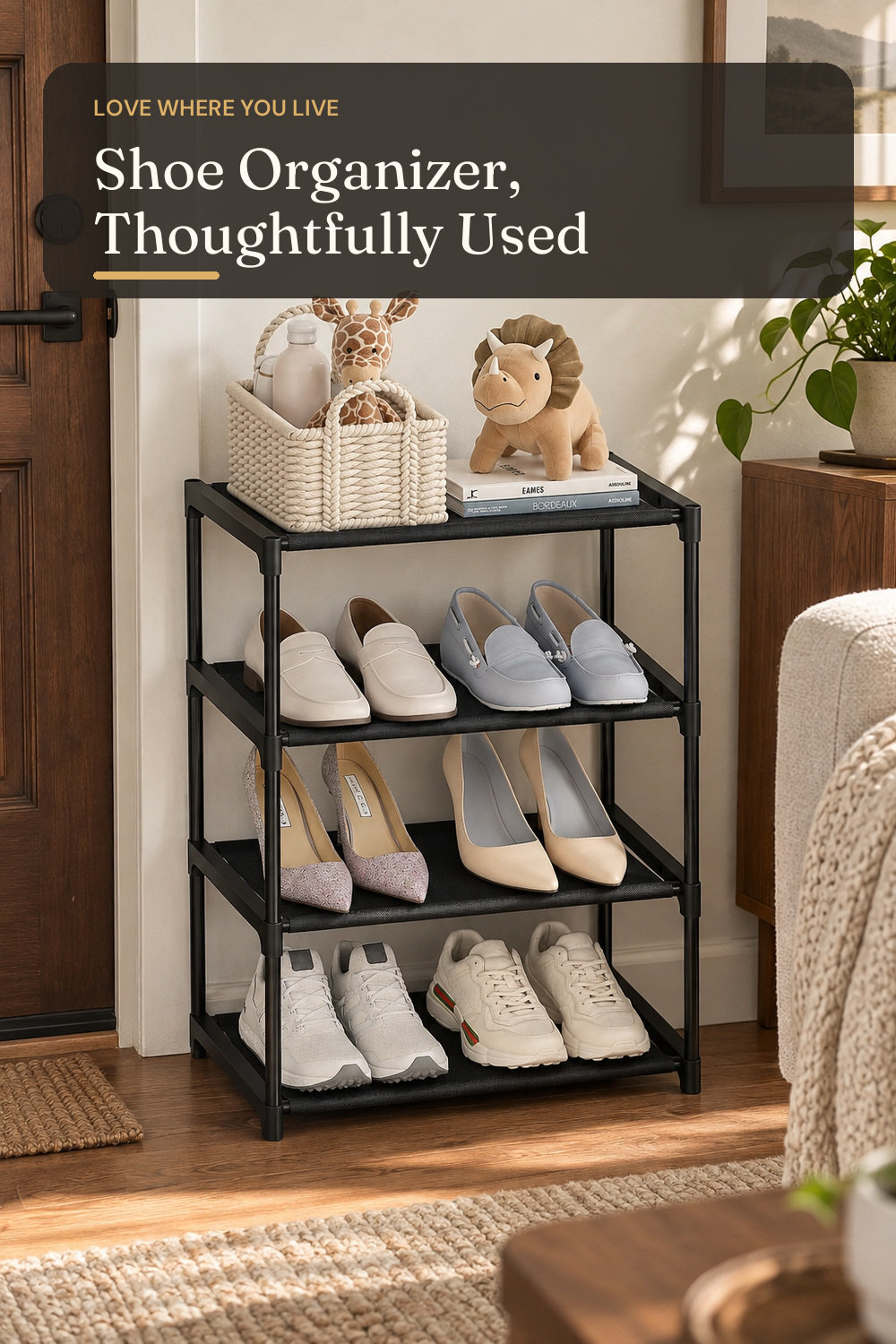 Autonomier 4 Tier Extra Small Shoe Rack (16.3" Wide), Space Saver Shelf; styling inspiration