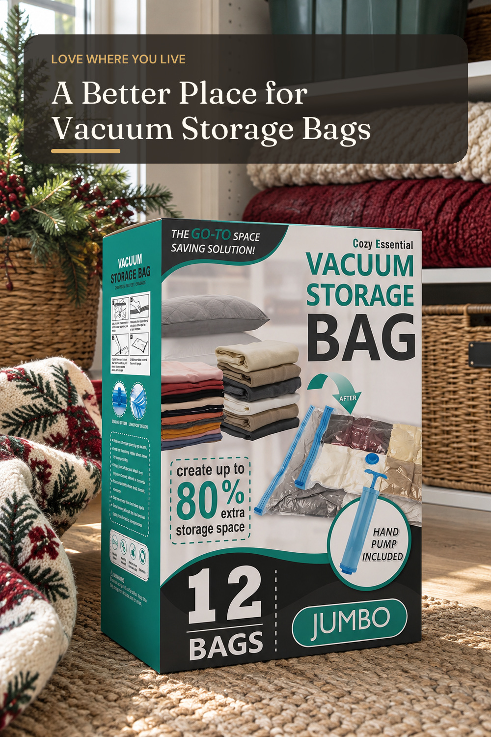 12 Jumbo Vacuum Storage Bags for Blankets & Bedding, Space Saver Bags; styling inspiration