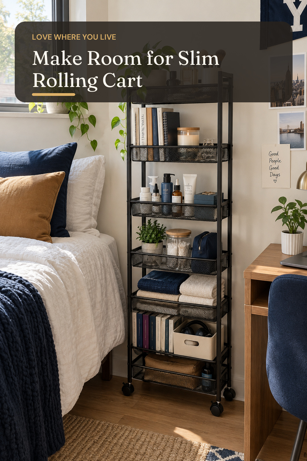 ThreeHio 6 Tier Slim Storage Cart, Narrow Cart with Wheels, Metal Mobile Shelving Unit Organizer for Kitchen, Bathroom, Laundry Room, Living Room & Narrow Spaces, Black, 6in(W); styling inspiration