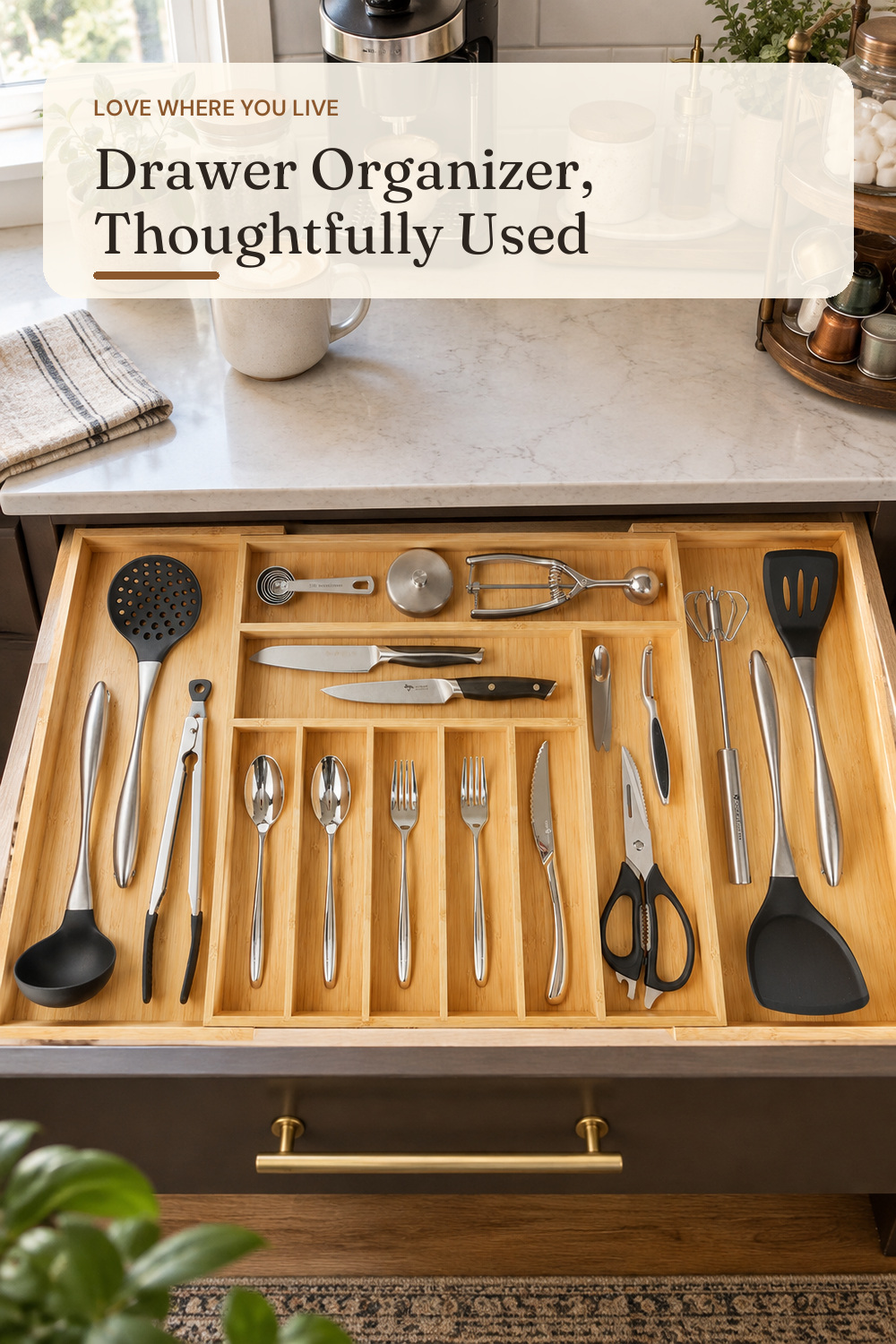 Umilife Extra Large Expandable Kitchen Siverware Utensils Drawer Organizer, 19" Deep for Big Drawer, Adjustable Bamboo Wood Drawer Divider with Curved Grooves, Cutlery Tray Flatware Holder; styling inspiration