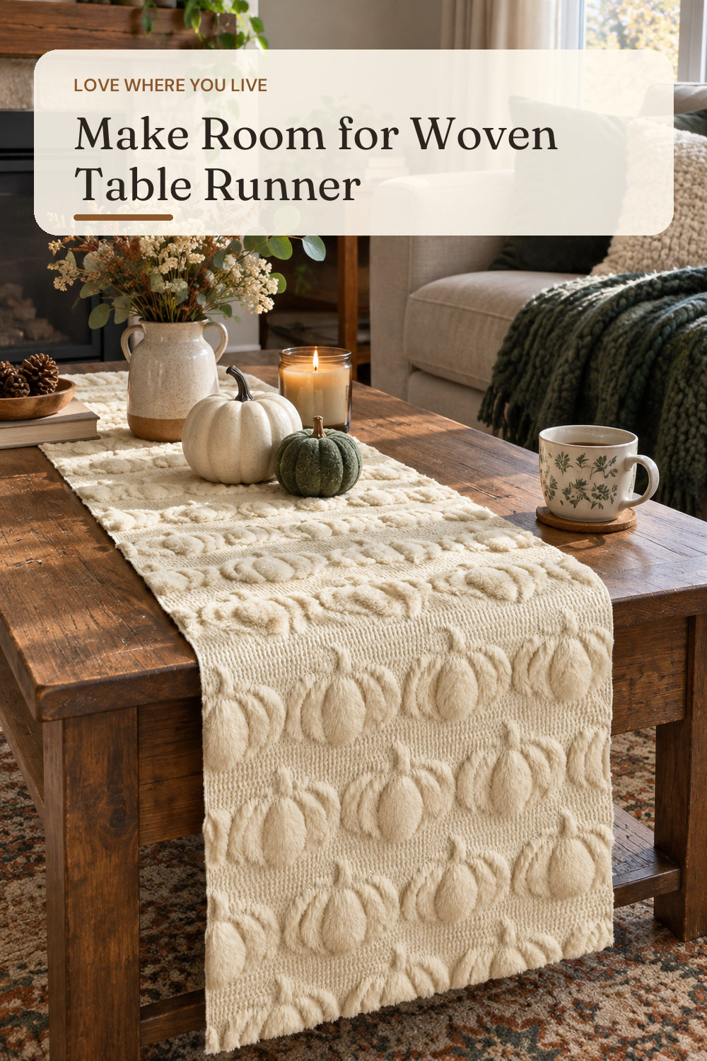 Artoid Mode Beige Soft Faux Fur Pumpkins Fall Table Runner 13x72 Inch; styling inspiration
