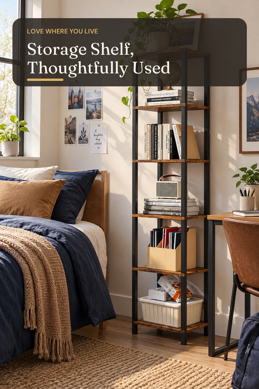 TUTOTAK Bookshelf, 6-Tier Tall Narrow Book Shelf for Small Space; styling inspiration