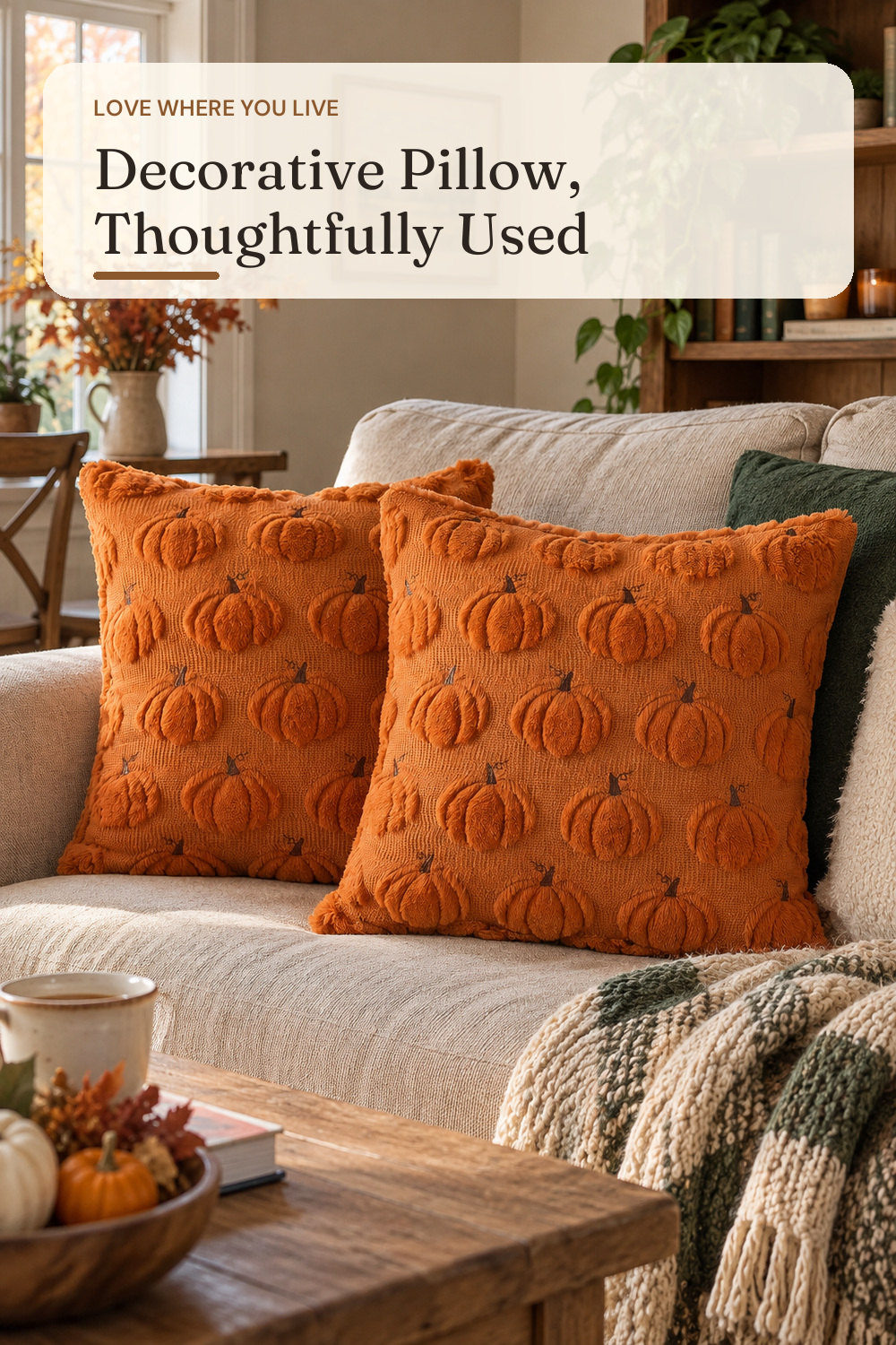 Softalker Fall Throw Pillow Covers 18x18 Set of 2 Rust Orange Pumpkin Decor; styling inspiration