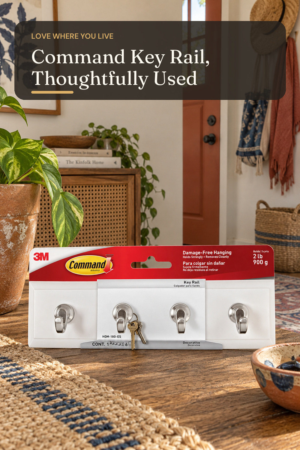 Command Key Rail, Quartz, 1-Rail, 6-Strips, Organize Damage-Free Small; styling inspiration