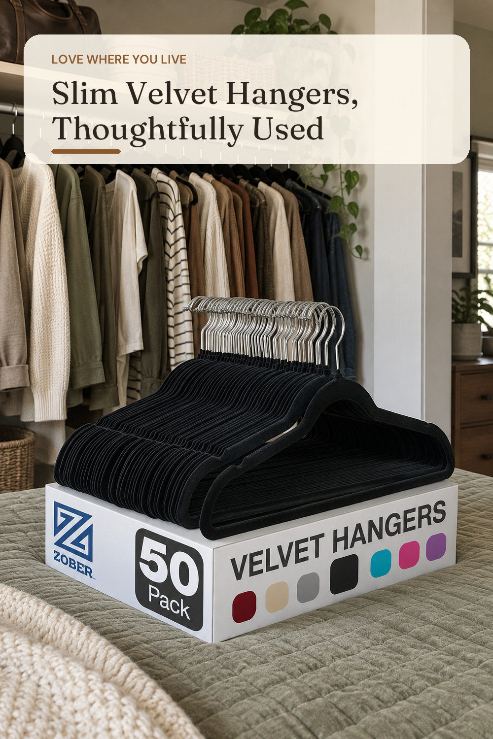 Zober Black Velvet Hangers 50 Pack, Slim Non Slip Clothes Hangers; styling inspiration