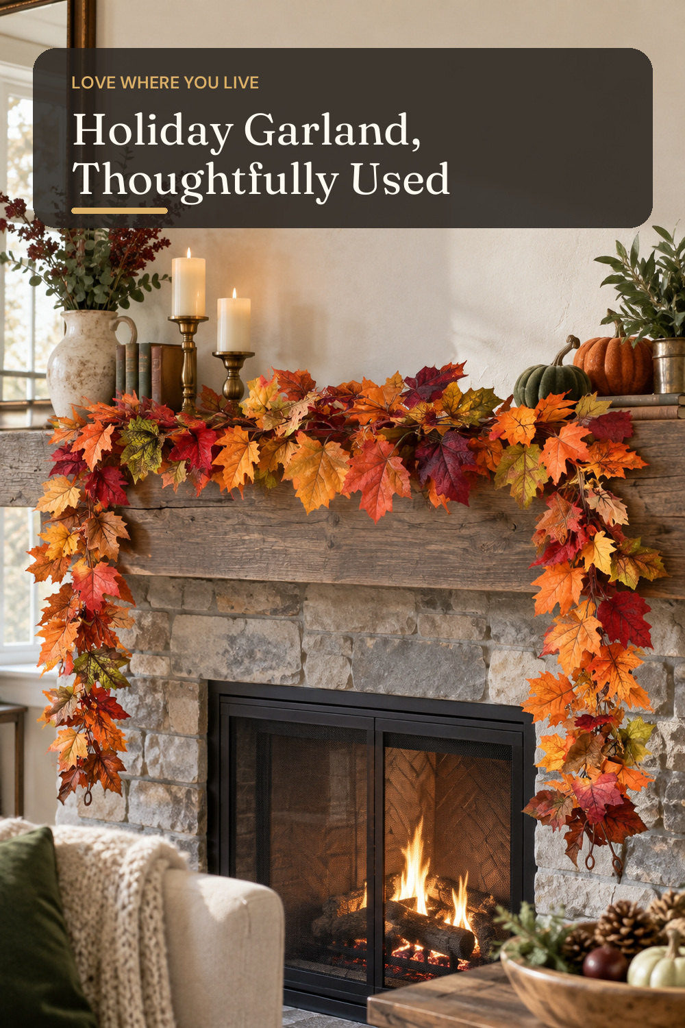 Lvydec 2 Pack Fall Maple Garland - 5.9ft/Piece Artificial Fall Foliage Garland Colorful Autumn Decor for Home Wedding Party (Mixed Color); styling inspiration