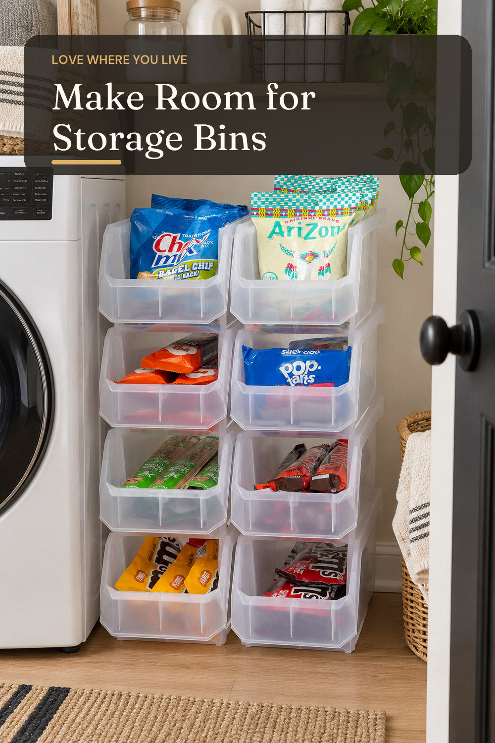 ReadySpace Medium Stackable Plastic Storage Bins, 8-Pack, Clear; styling inspiration