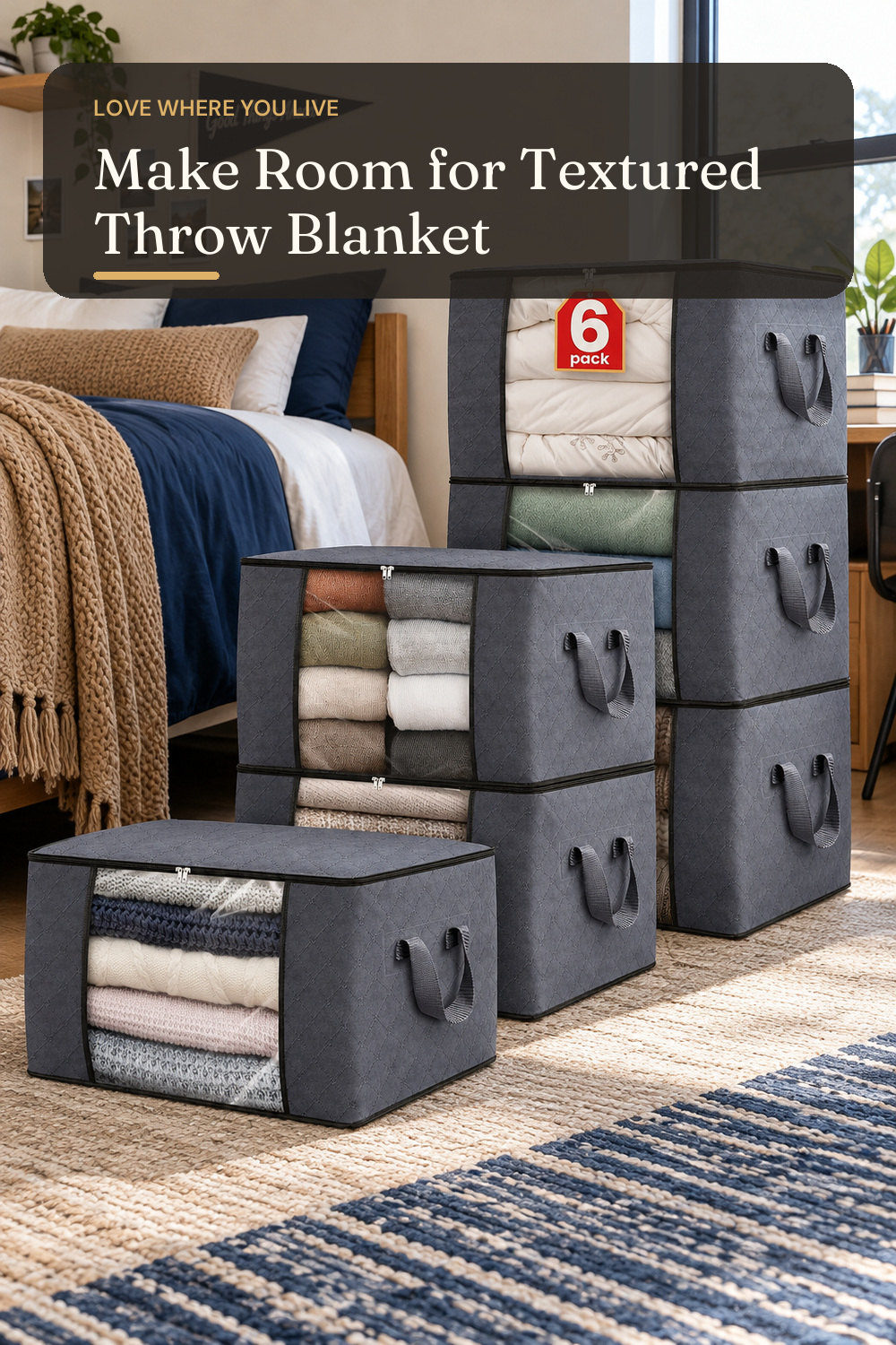 Fab totes 6 Pack Storage Bags for Clothes Blanket Storage Bins with Lids; styling inspiration