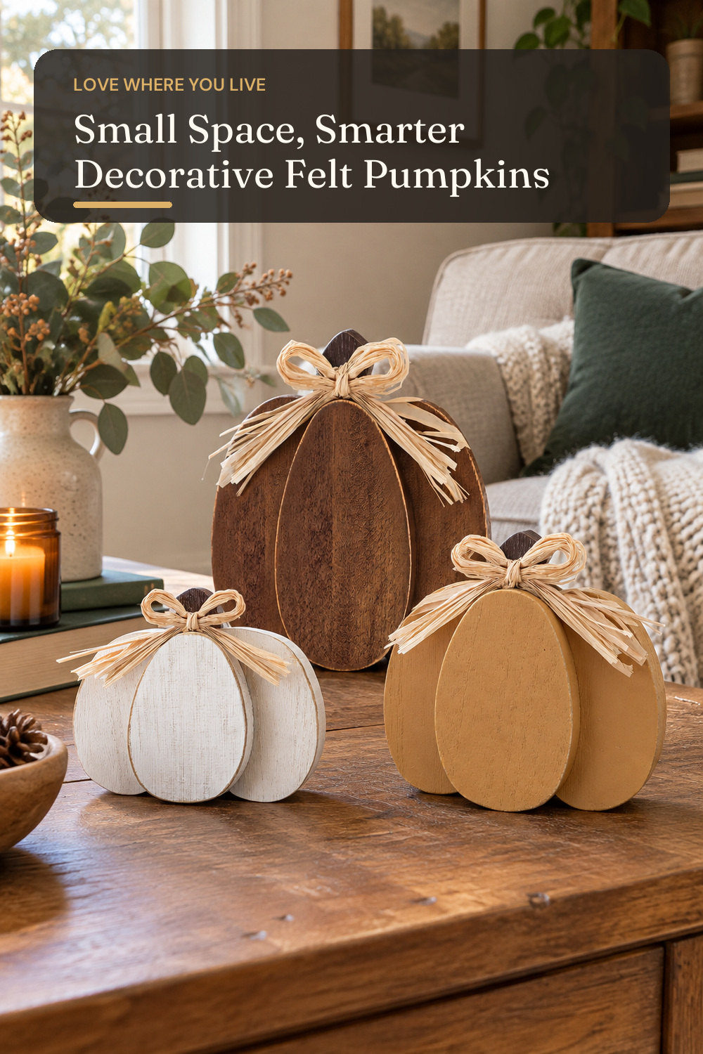 Ferraycle 3 Pcs Fall Pumpkin Decor, 3D Wooden Pumpkin Tabletop Decor; styling inspiration