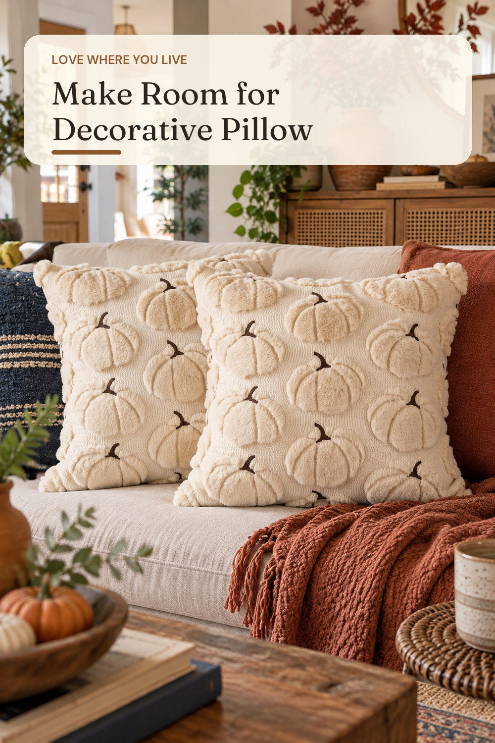 Fall Pillow Covers Pumpkin Fall Decor 18x18 Set of 2 Beige; styling inspiration