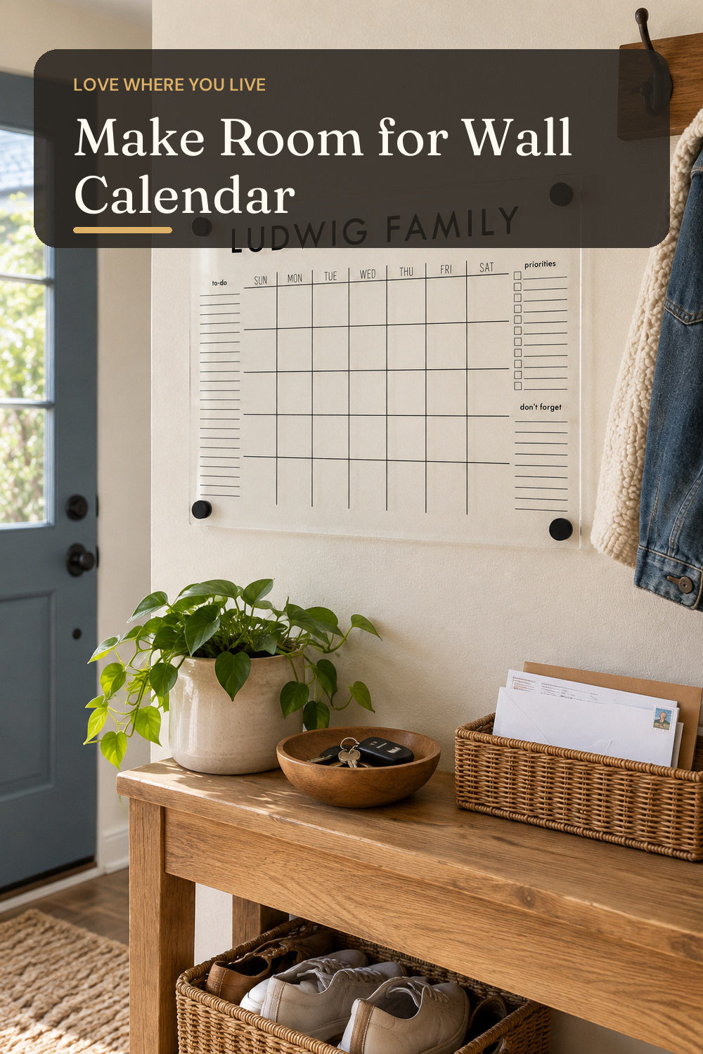 Personalized Clear Acrylic Calendar for Wall, Calendar Whiteboard for Wall, Dry Erase Calendar for Wall, Wall Calendar Organizer System for Home (Block, Black, 14"W x 11"H); styling inspiration