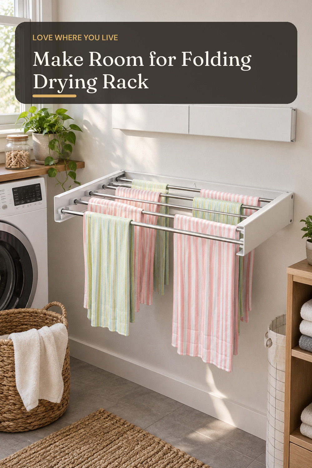 Vikaqi Wall Mounted Clothes Drying Rack 23.6", Foldable Wall Mount Laundry Rack Folding Indoor, Drying Rack Clothing Collapsible, Hidden Space Saver with Wall Template, 5 Rods, White; styling inspiration