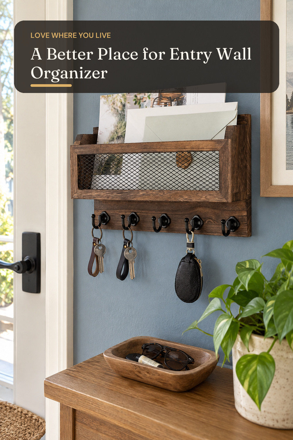 Nekon Mail and Key Holder for Wall Decorative, 11 Inch Mail Holder, Brown; styling inspiration