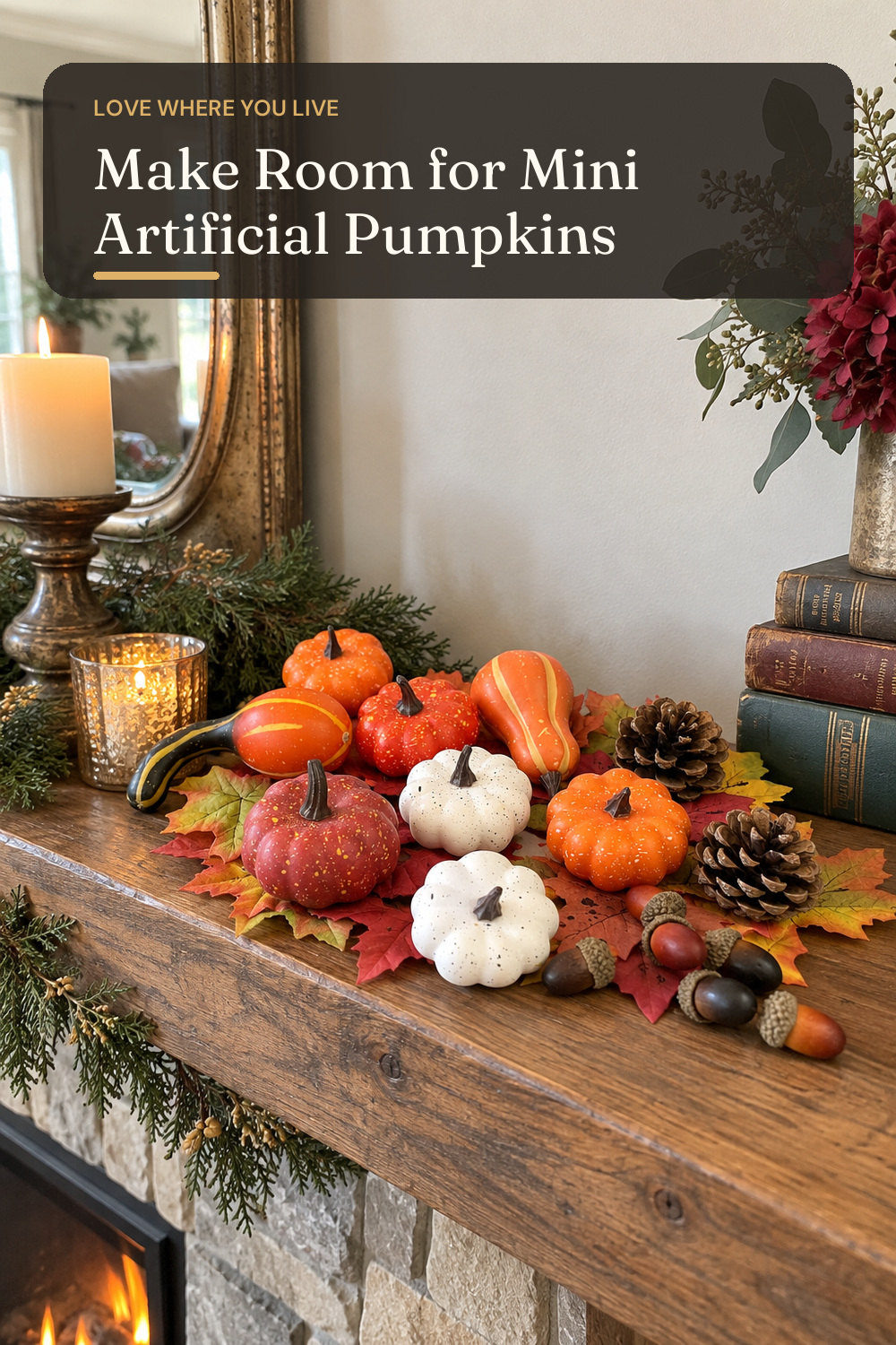36PCS Mini Artificial Pumpkins Fall Decor Set - Realistic Small Fake Pumpkins for Decorating with Gourd Fall Leaves Acorns Pinecones for Autumn Table Centerpiece, Thanksgiving Harvest Home Decorations; styling inspiration