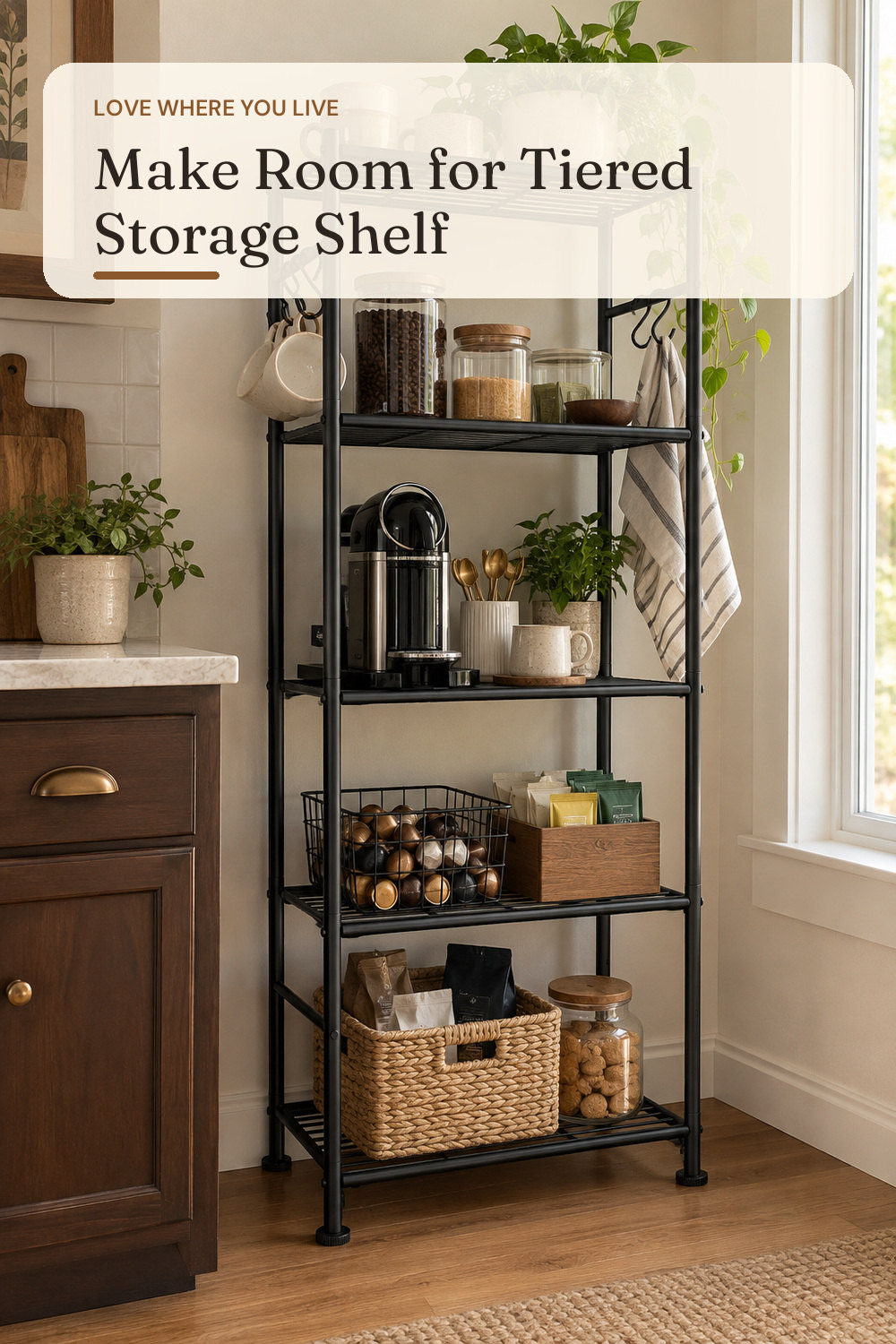 Sakugi 5-Tier Storage Rack Organizer with Hooks, Heavy Duty Metal Garage Rack with Leveling Feet, Freestanding Utility Rack for Bedroom, Balcony and Garage, 18.1"×12.4"×56.8", Black; styling inspiration