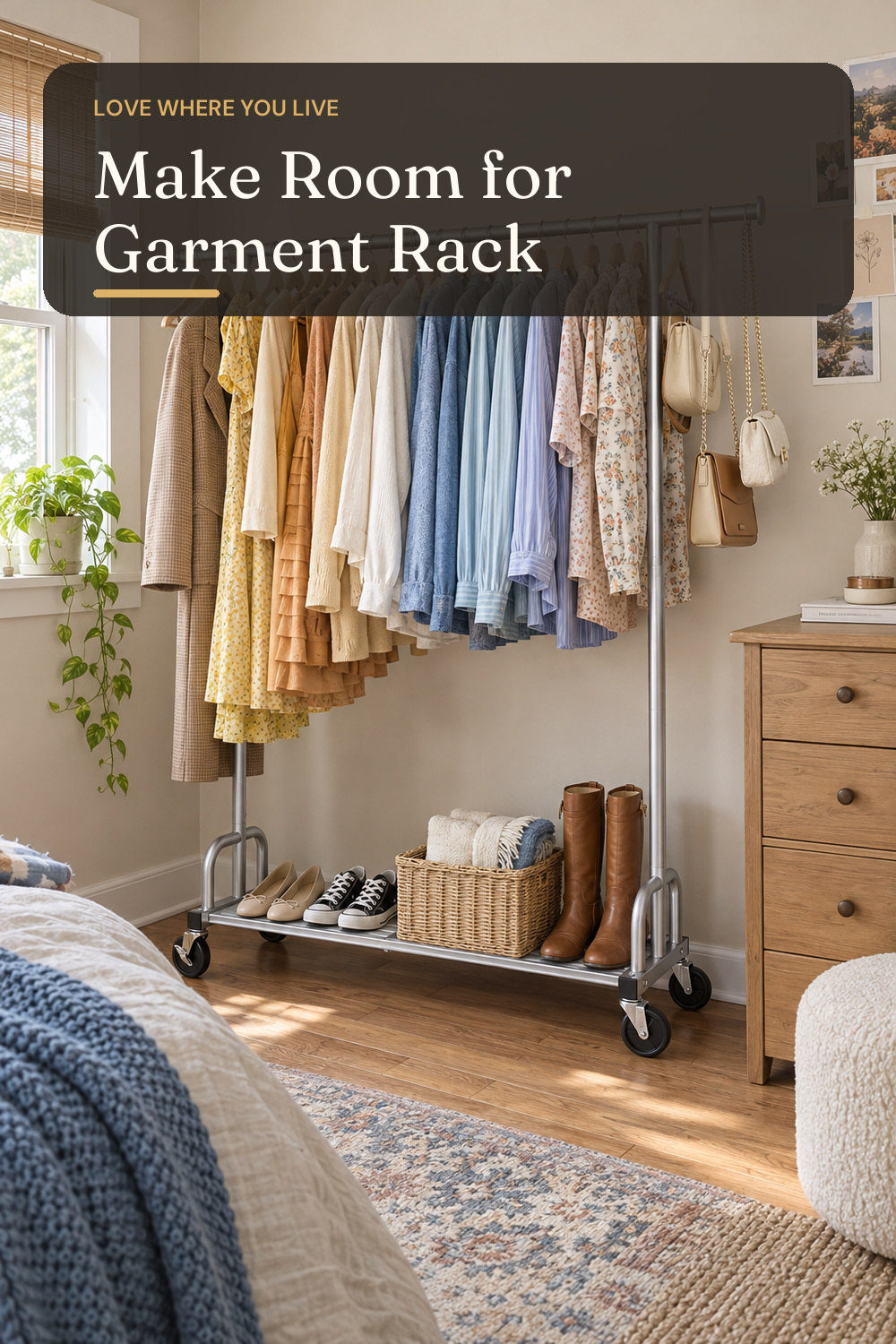 Sakugi Clothes Rack - Large-Capacity Clothing Racks for Hanging Clothes with Lockable Wheels, Space-Saving Metal Coat Rack for Bedroom, Laundry Room, Entryway, 45.6" x 16.9" x 59", Silver; styling inspiration