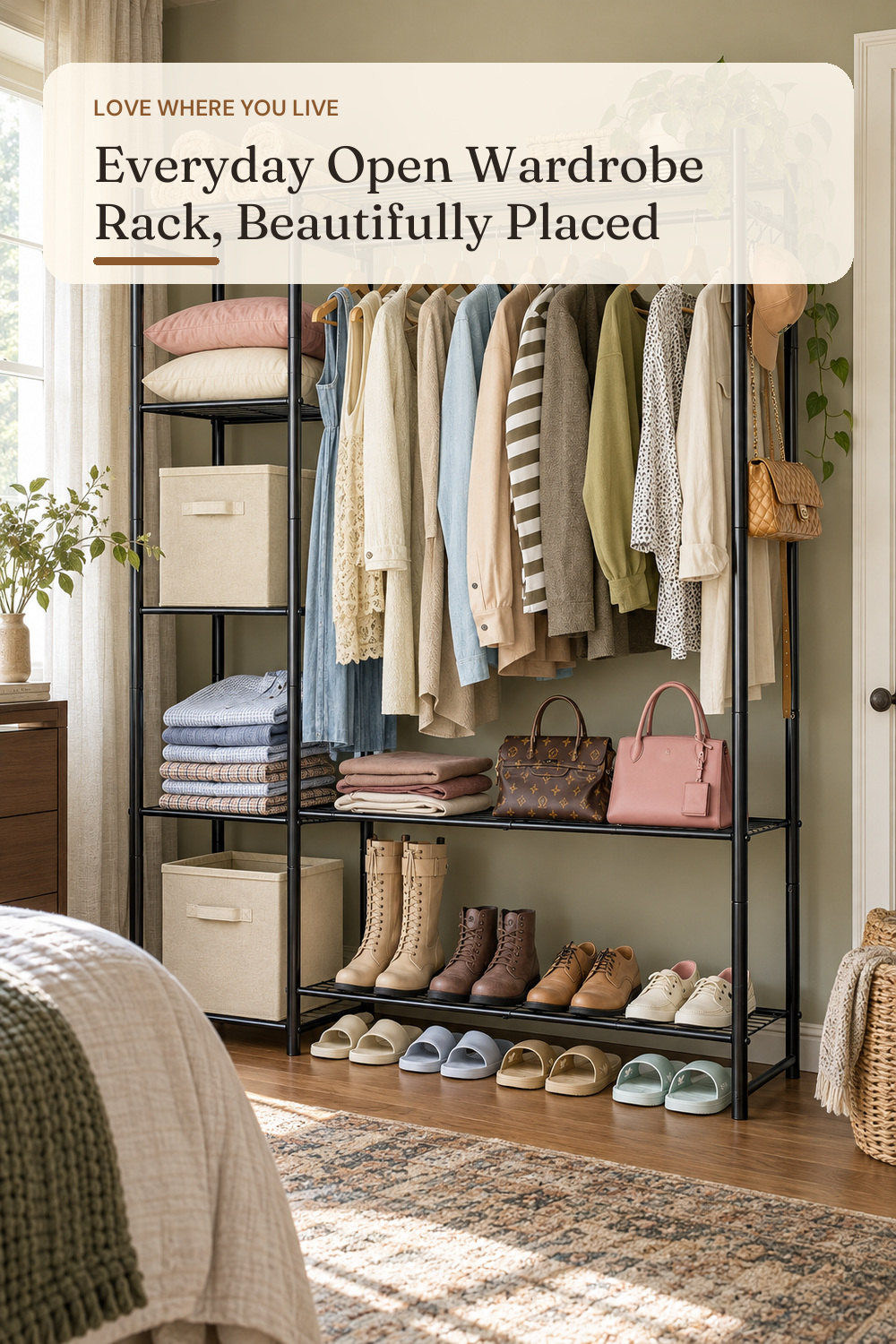 HOMIDEC Wardrobe Closet,Portable Clothes Rack with 4 Tiers Shelves; styling inspiration